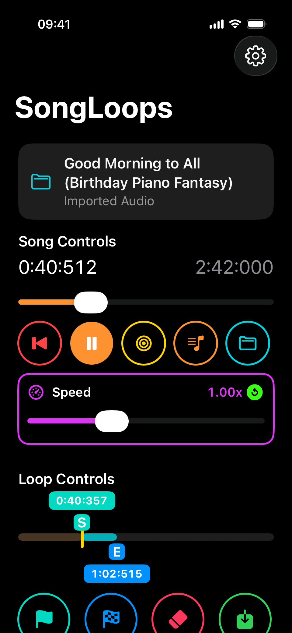 SongLoops app preview inside iPhone frame