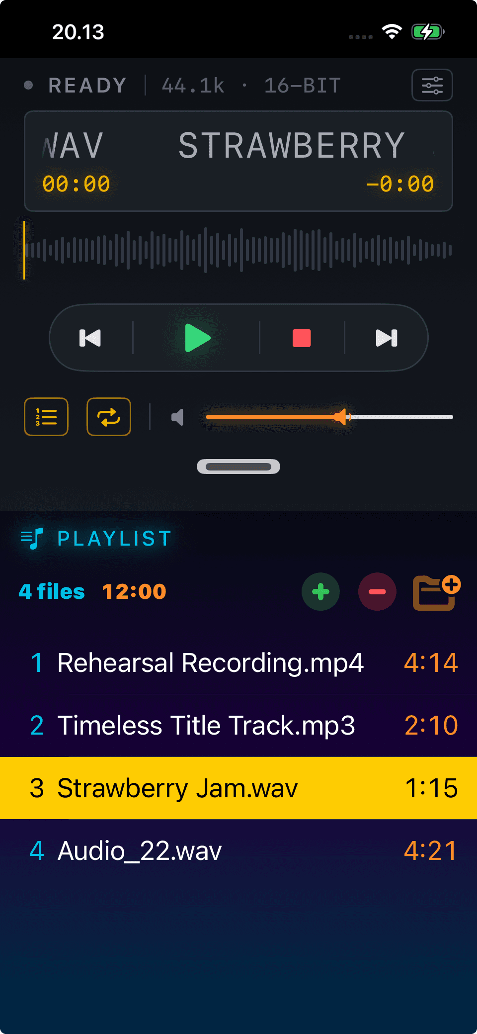 Jamming Player playlist screen inside iPhone frame